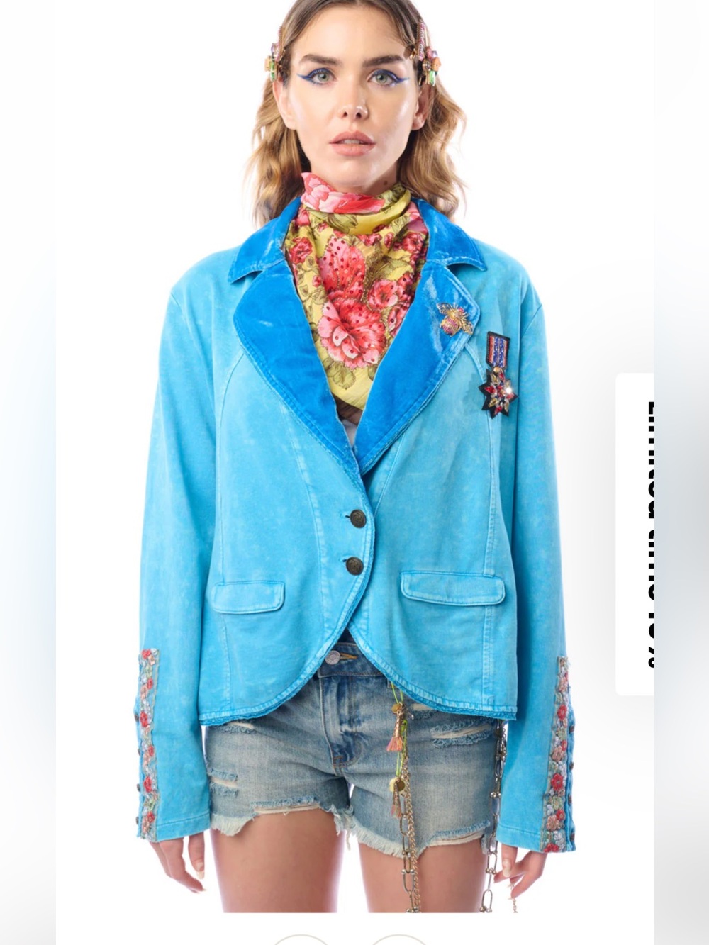 NWT Aratta Silent Journey- Colonel Jacket Embroidered & Velvet Detail Blazer - Picture 2 of 14
